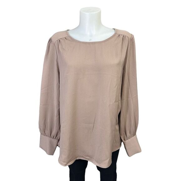 Adrianna Papell light brown‎ puff long sleeve casual Blouse size Large - Picture 1 of 7